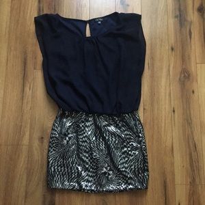 Silver and navy sequin dress
